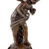 Auguste Moreau Art Nouveau Bronze Sculpture- Fairy With Birds - Sign. Moreau Art Nouveau Statues