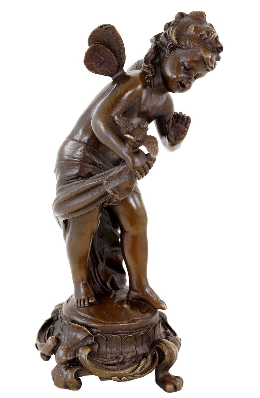 Auguste Moreau Art Nouveau Bronze Sculpture- Fairy With Birds - Sign. Moreau Art Nouveau Statues