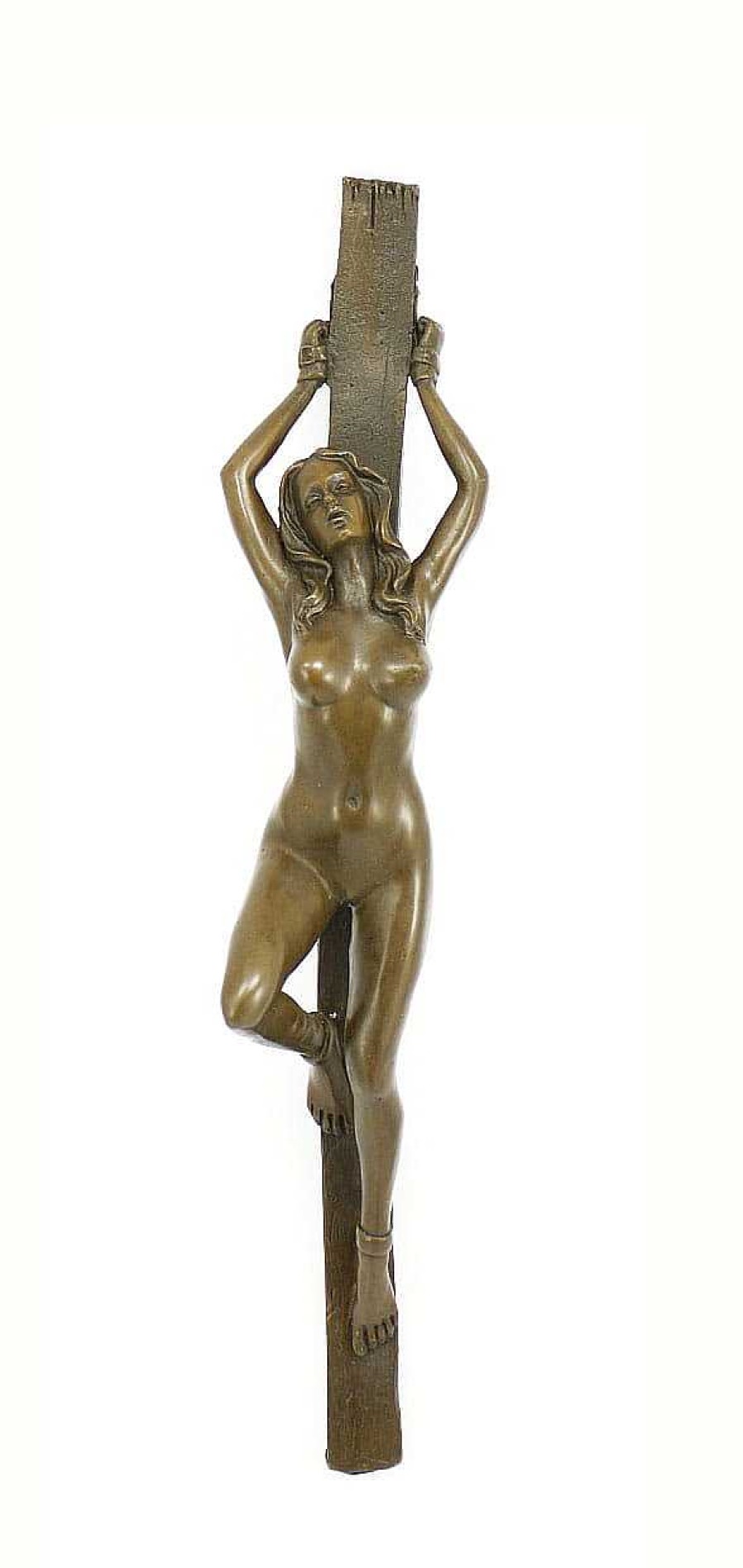 Kunst & Ambiente Erotic Sculpture - Bondage Girl On Stake - Signed J. Patoue Erotic Nudes - Vienna Bronze