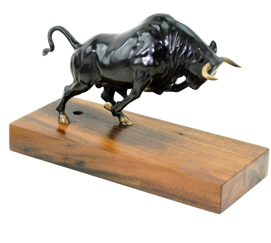 Martin Klein Limited Bronze Bull - Sculpture On Old Ship'S Plank - Martin Klein Statue Contemporary Art