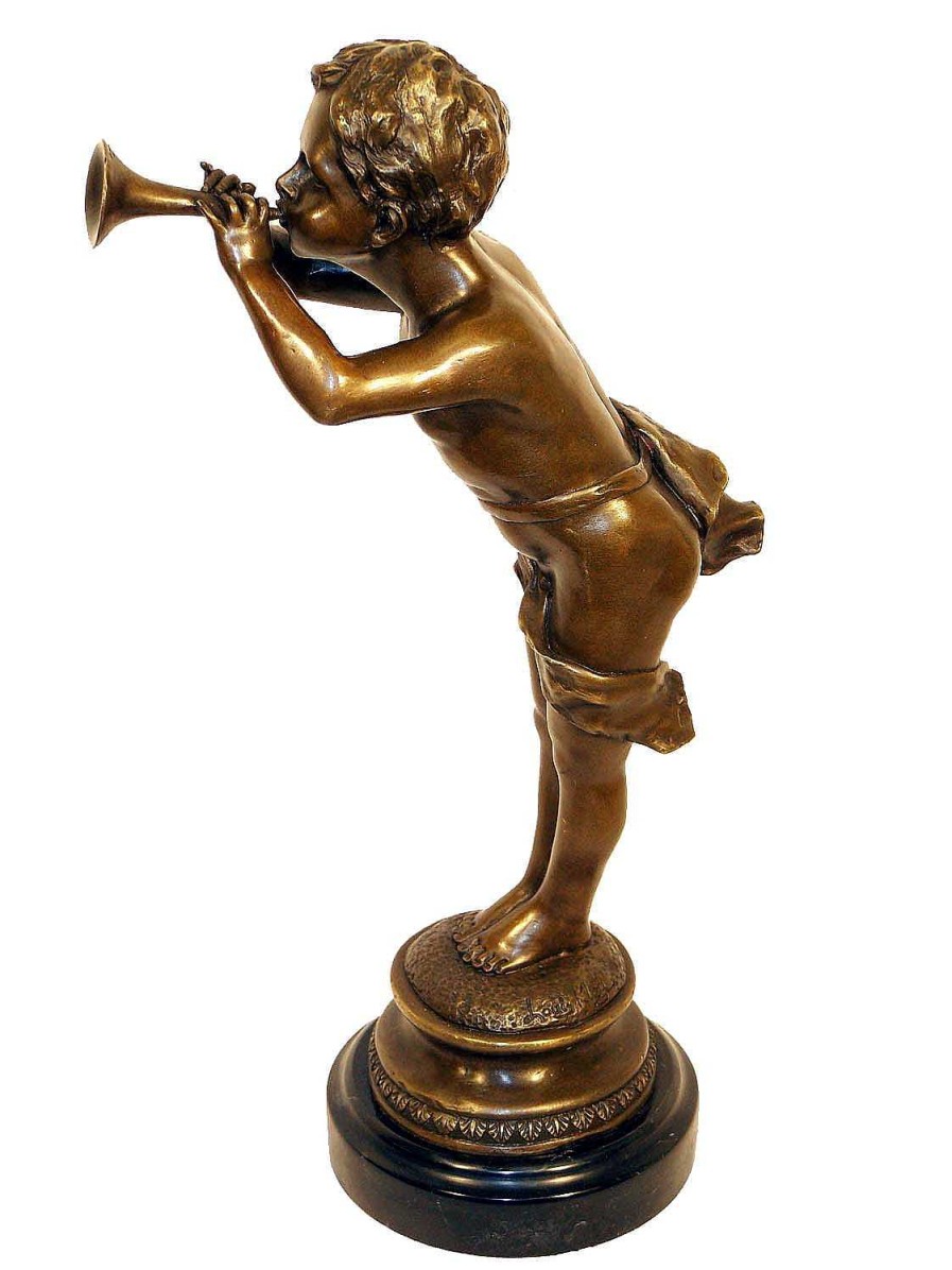 Louis Kley Art Nouveau Bronze,Trumpeter On Marble-Base Signed Louis Kley Art Nouveau Statues