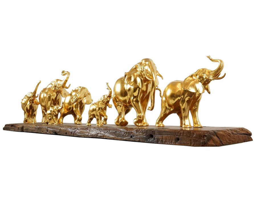 Miguel Fernando Lopez (Milo) Gilded Herd Of Elephants By Milo - Elephant Figurine - Elephant Statue - Elephant Sculpture Animal Sculptures