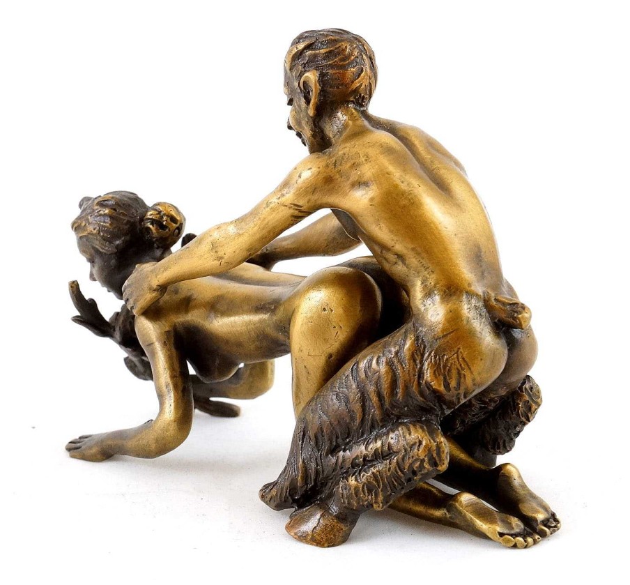 Franz Bergmann Bronze Figure - Faun Seduces A Maid - Bergmann-Stamp - 2 Pieces Erotic Nudes - Vienna Bronze