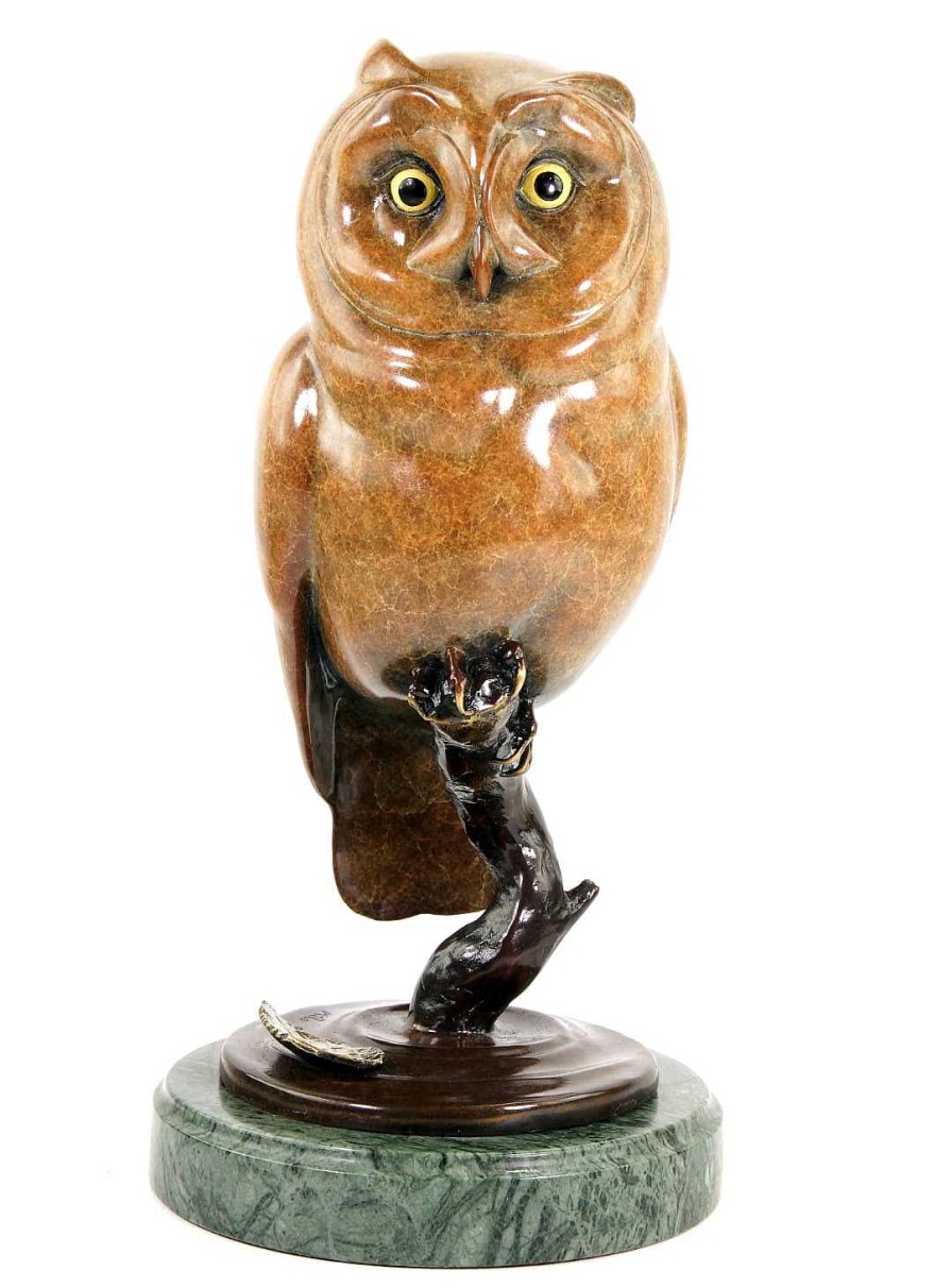 Miguel Fernando Lopez (Milo) Limited Bronze Animal Figurine - Owl - Brown Owl - Signed Milo Animal Sculptures