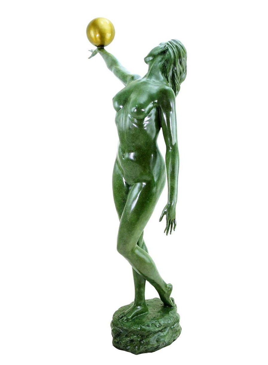 Martin Klein Sensual Female Nude With Golden Ball - Limited Bronze Statue Art Nouveau Statues