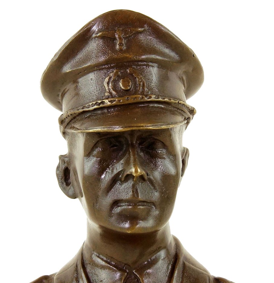 Kunst & Ambiente Erwin Rommel - Bronze Bust Desert Fox - Signed Lederer 2. World War Military Statues