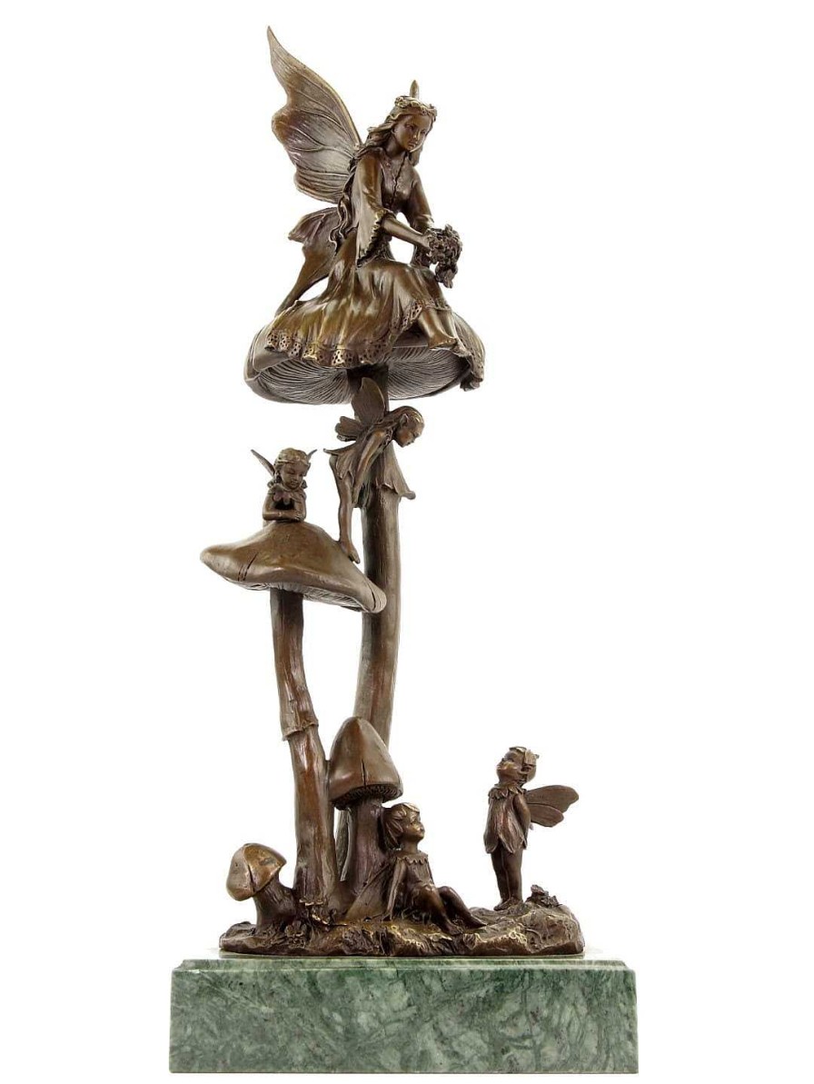 Miguel Fernando Lopez (Milo) Forest Elves On Mushrooms - Art Nouveau Sculpture By Milo Art Nouveau Statues