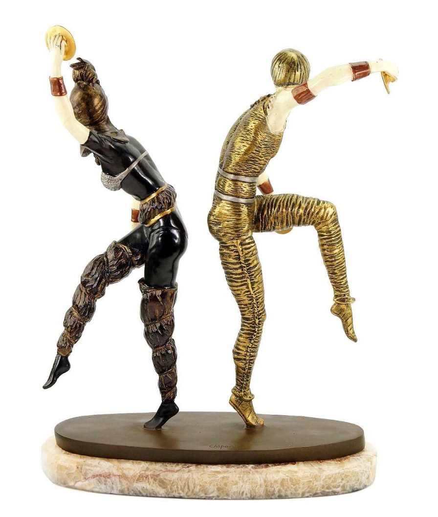 Demétre Haralamb Chiparus Art Deco Sculpture - Harlequin Dancer - Signed Chiparus Art Deco Figurines