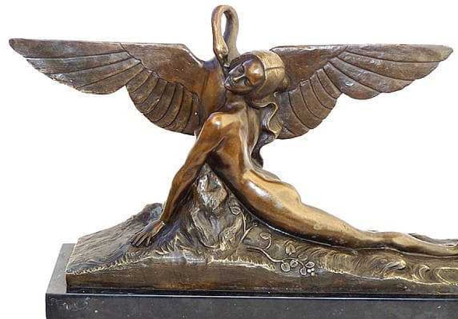 Amedeo Gennarelli Art Deco Bronze Statue - Leda And Swan - A. Gennarelli Art Deco Figurines