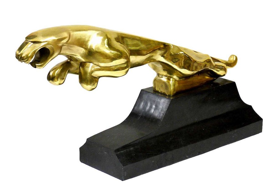 Kunst & Ambiente Huge Sculpture - Big Panther Jumping - Bronze On Marble Base Animal Sculptures