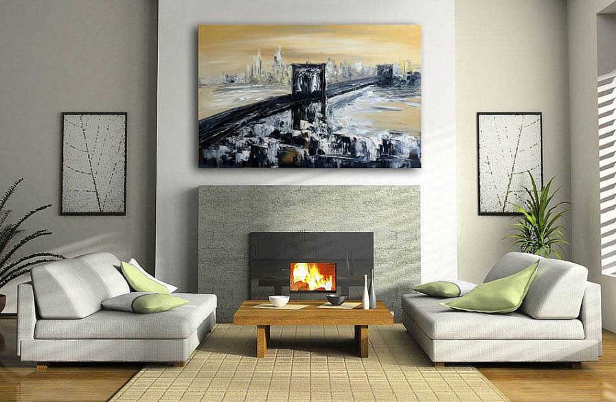 Martin Klein Oil Painting - Brooklyn Bridge In New York - Signed - M. Klein Oil Painting