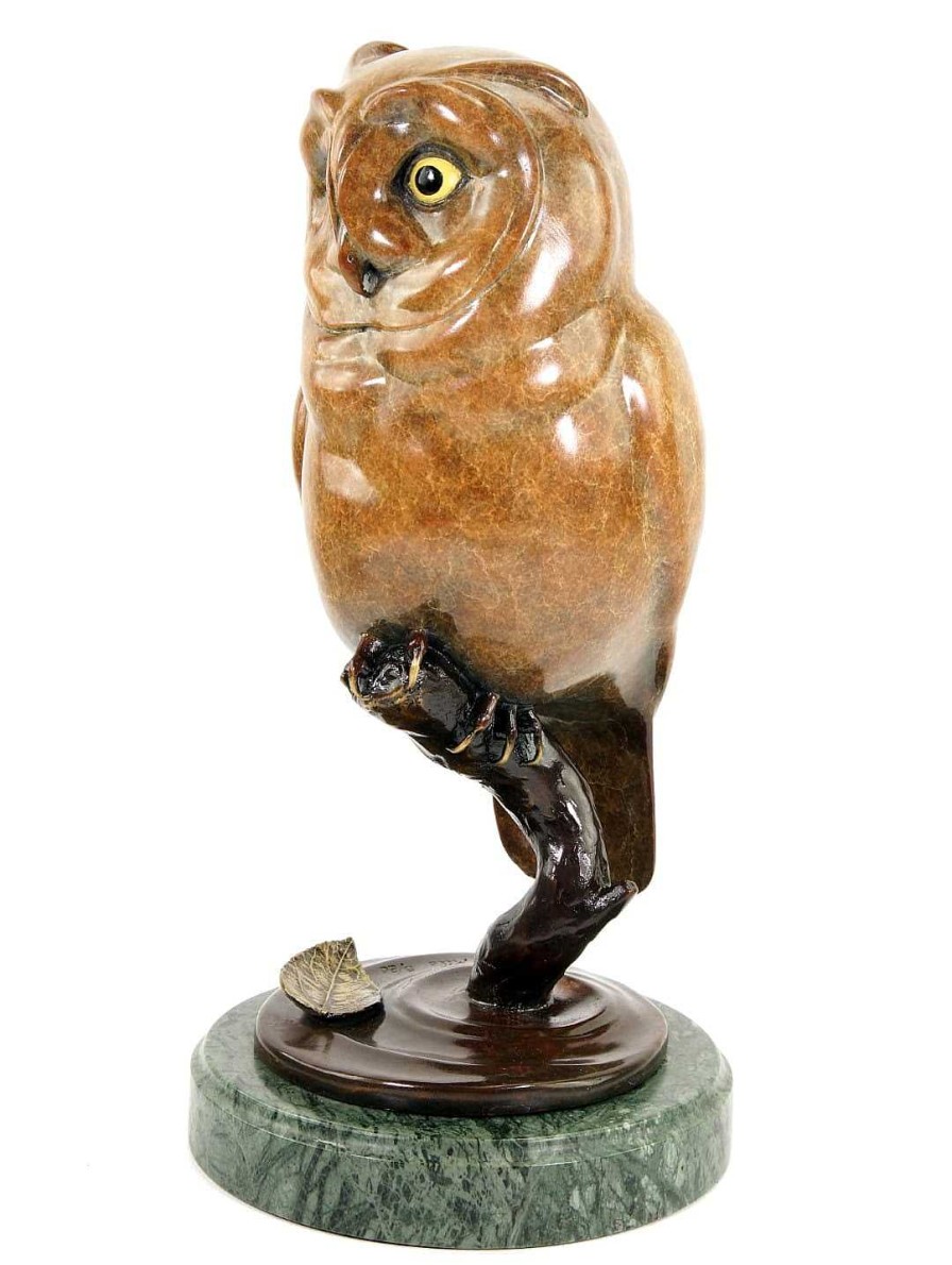 Miguel Fernando Lopez (Milo) Limited Bronze Animal Figurine - Owl - Brown Owl - Signed Milo Animal Sculptures