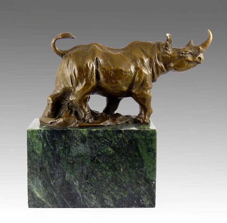 Miguel Fernando Lopez (Milo) Authentic Bronze Sculpture - Rhinoceros - Created By Milo Animal Sculptures