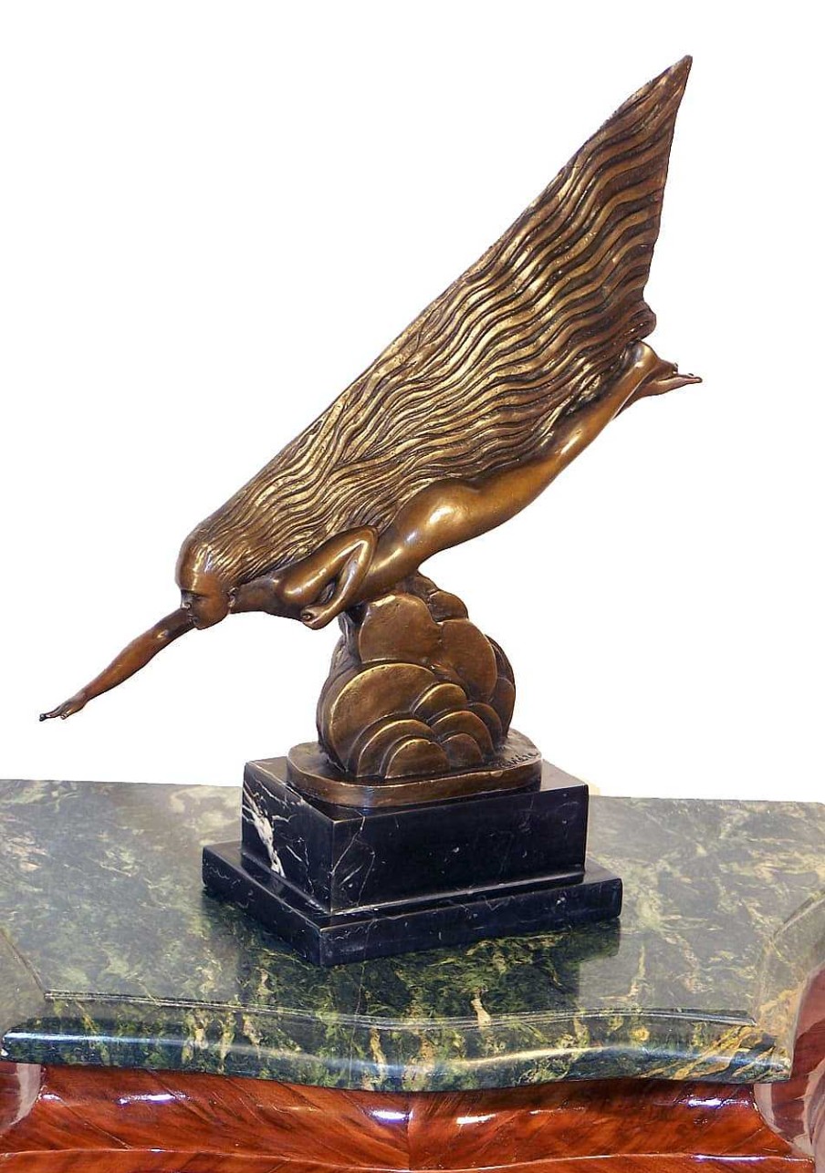 Kunst & Ambiente Art Deco Bronze (The Comet) On Marble Signed Guiraud Riviere Art Deco Figurines