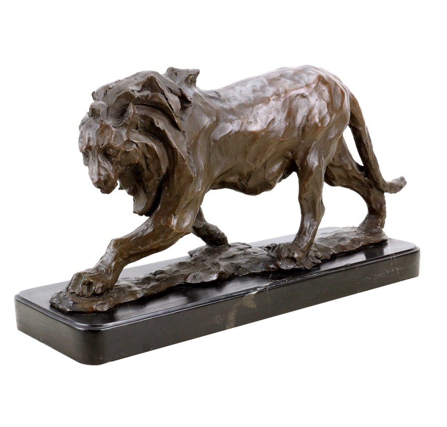 Rembrandt Bugatti Limited Bronze Animal Figurines - Walking Lion - Signed Bugatti Animal Sculptures