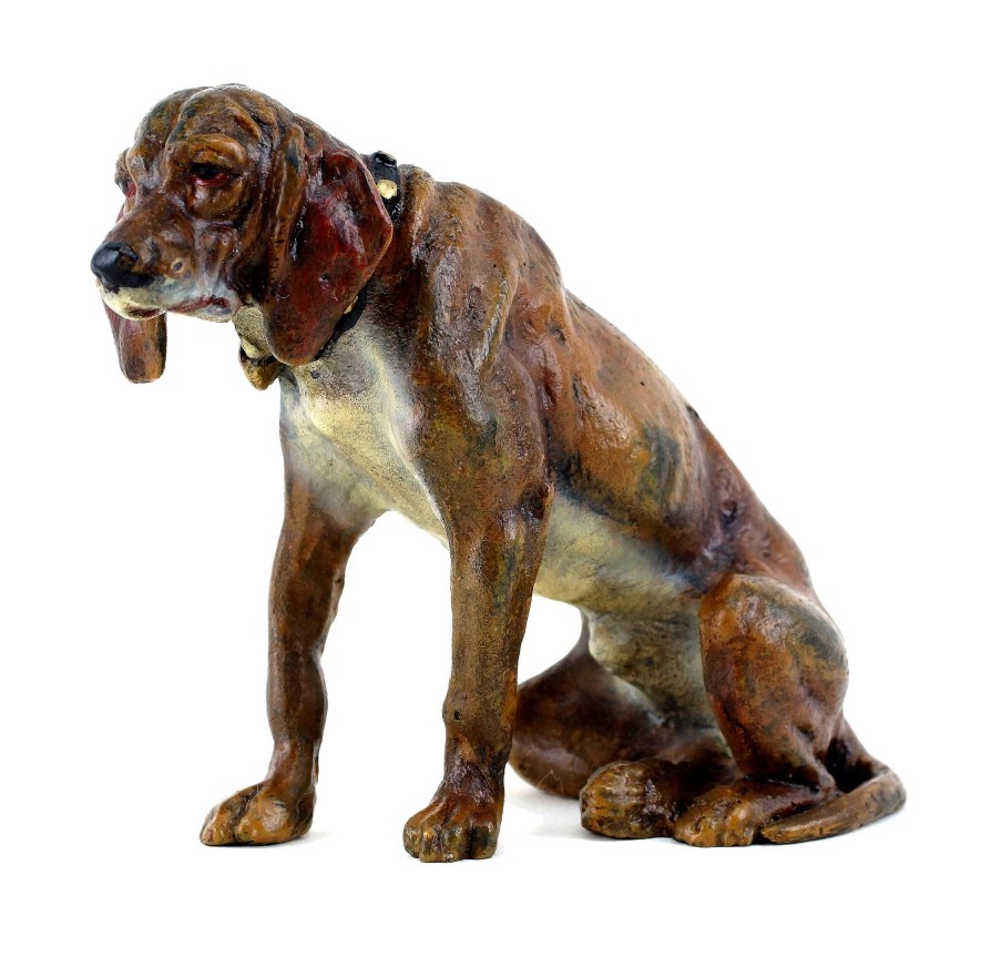 Franz Bergmann Vienna Bronze Dog - Sitting Hound - Dog Sculpture - Bergmann Stamp Erotic Nudes - Vienna Bronze