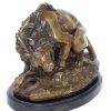 Antoine-Louis Barye Lion Fights Against A Snake - Bronze On Marblebase, Artist Signed Animal Sculptures