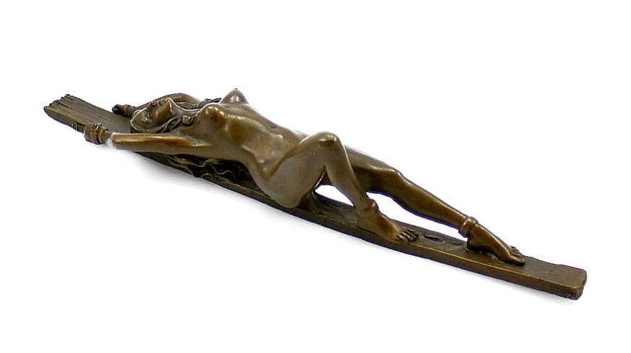 Kunst & Ambiente Erotic Sculpture - Bondage Girl On Stake - Signed J. Patoue Erotic Nudes - Vienna Bronze