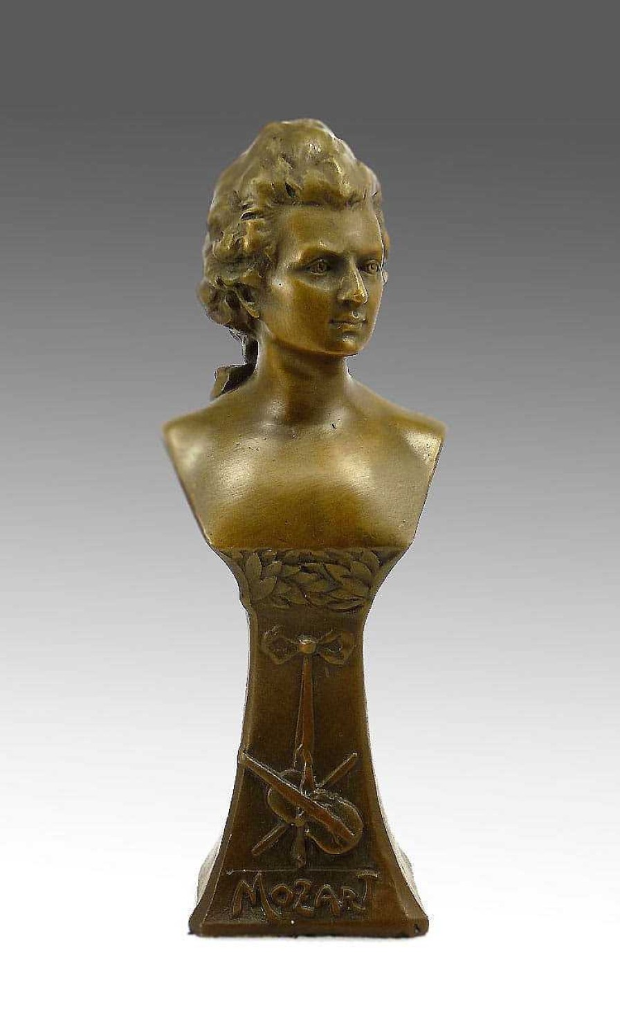 Miguel Fernando Lopez (Milo) Wolfgang Amadeus Mozart - Bronze Bust Signed - Statue Art Nouveau Statues