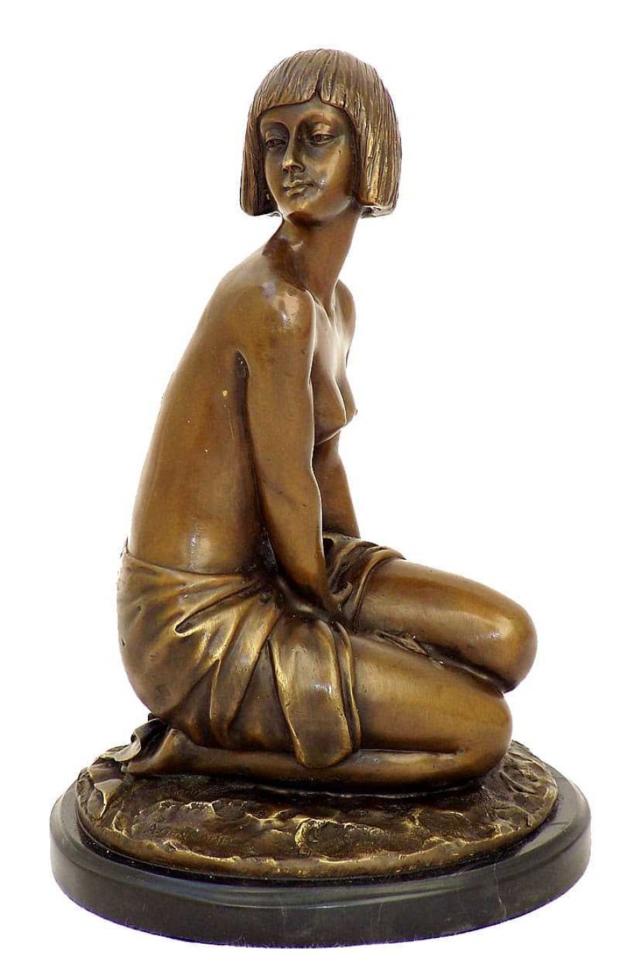 Amedeo Gennarelli Art Deco Bronze Sculpture - Nude Aspasie Signed A.Gennarelli Art Deco Figurines