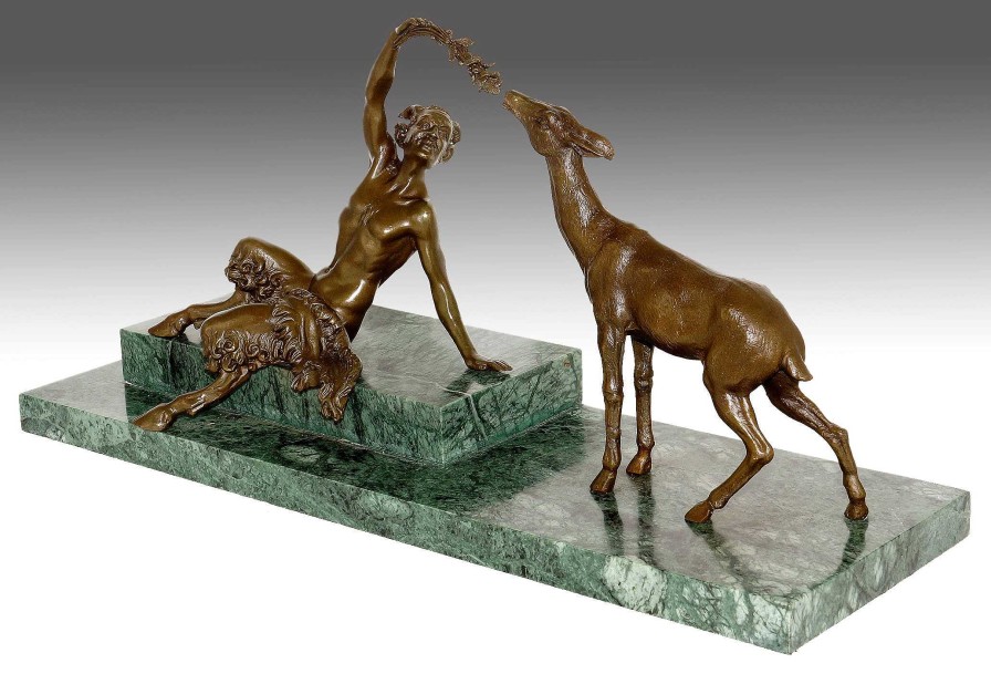 Kunst & Ambiente Vienna Bronze - Satyr Lures Deer - Signed Bouraine Erotic Nudes - Vienna Bronze