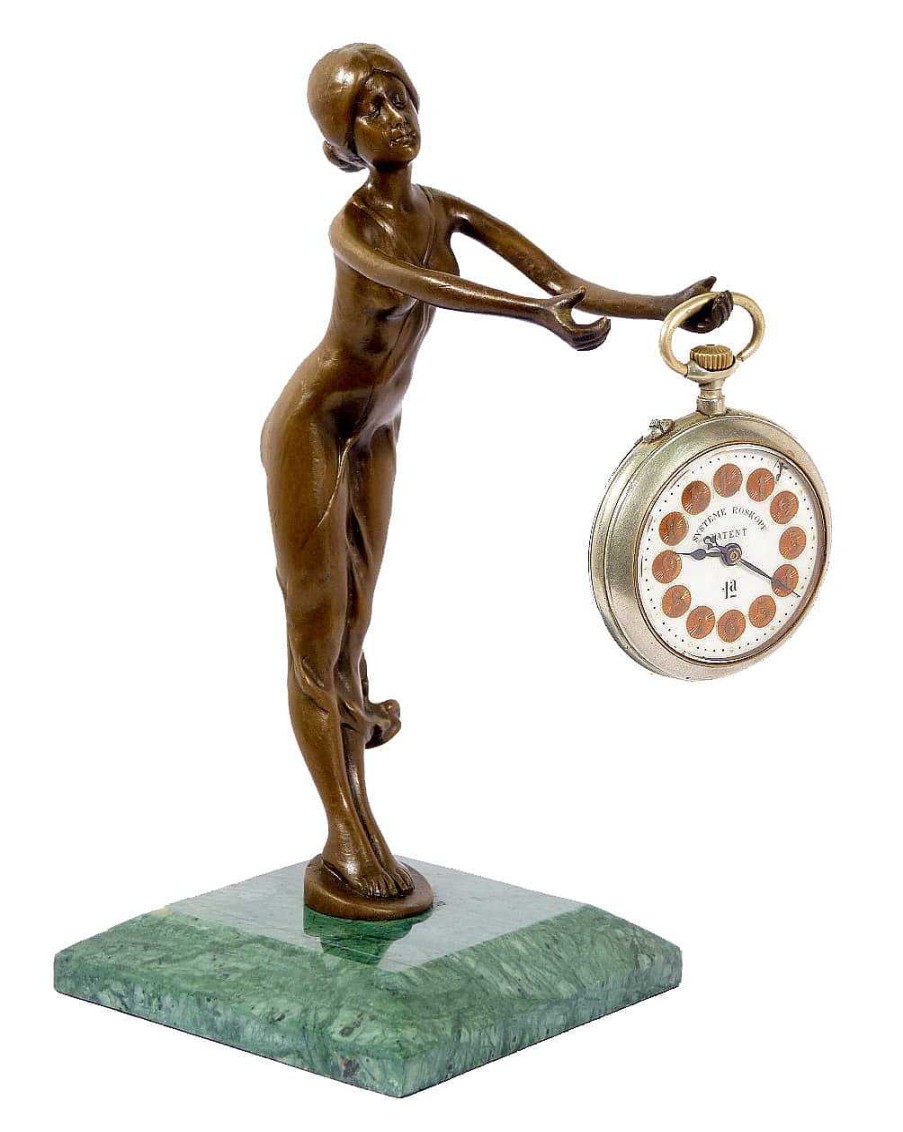 Kunst & Ambiente Art Nouveau Bronze Pocket Watch Holder - Bruno Zach Art Nouveau Statues