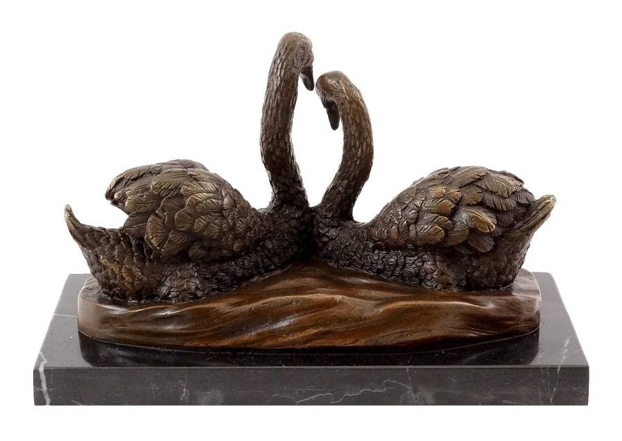 Miguel Fernando Lopez (Milo) Animal Bronze Figure - Swan Couple - Signed By Milo Animal Sculptures