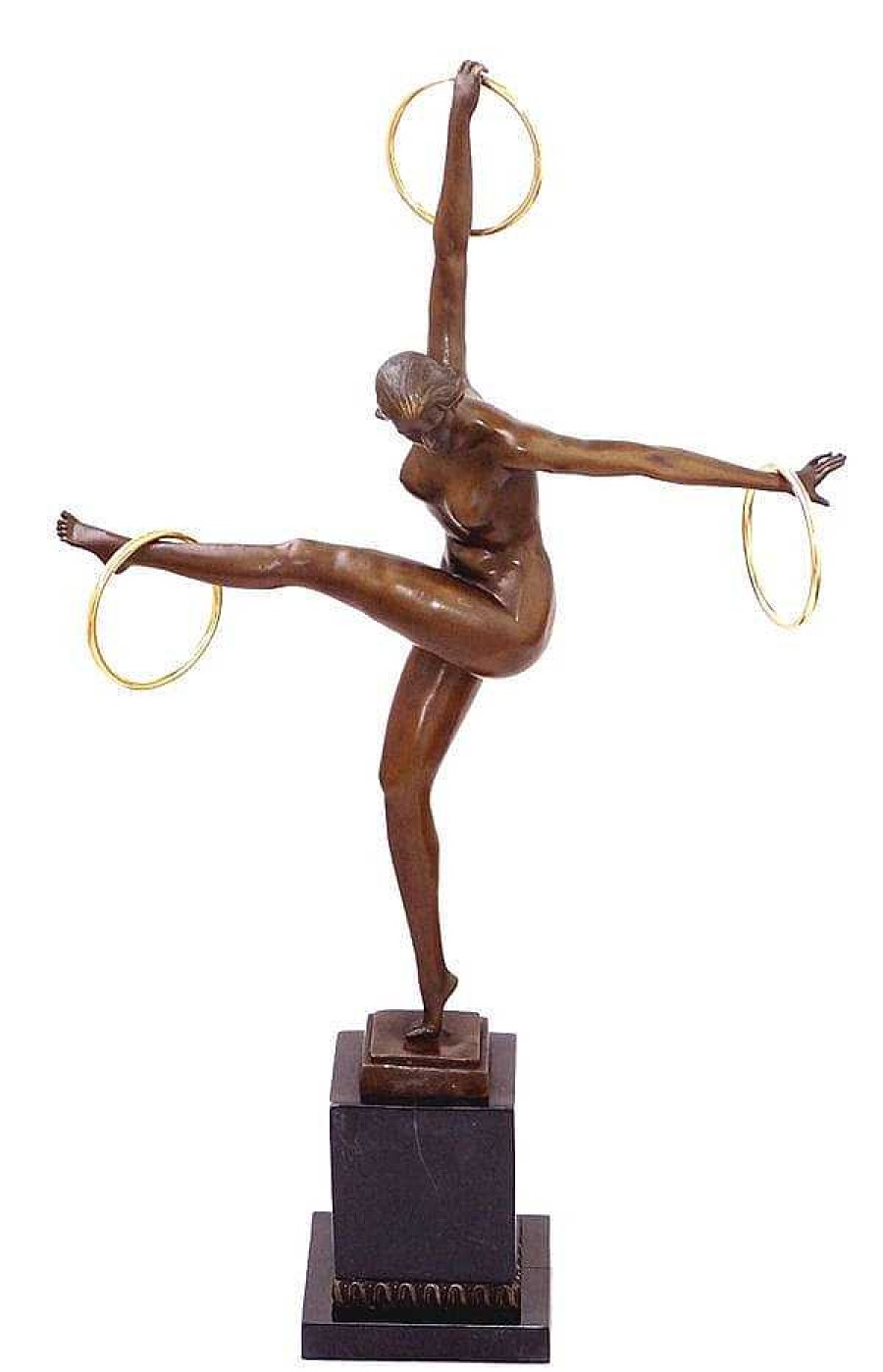 Kunst & Ambiente Art Deco Bronze Dancer With 3 Rings On Marble Signed Duvernet Art Deco Figurines