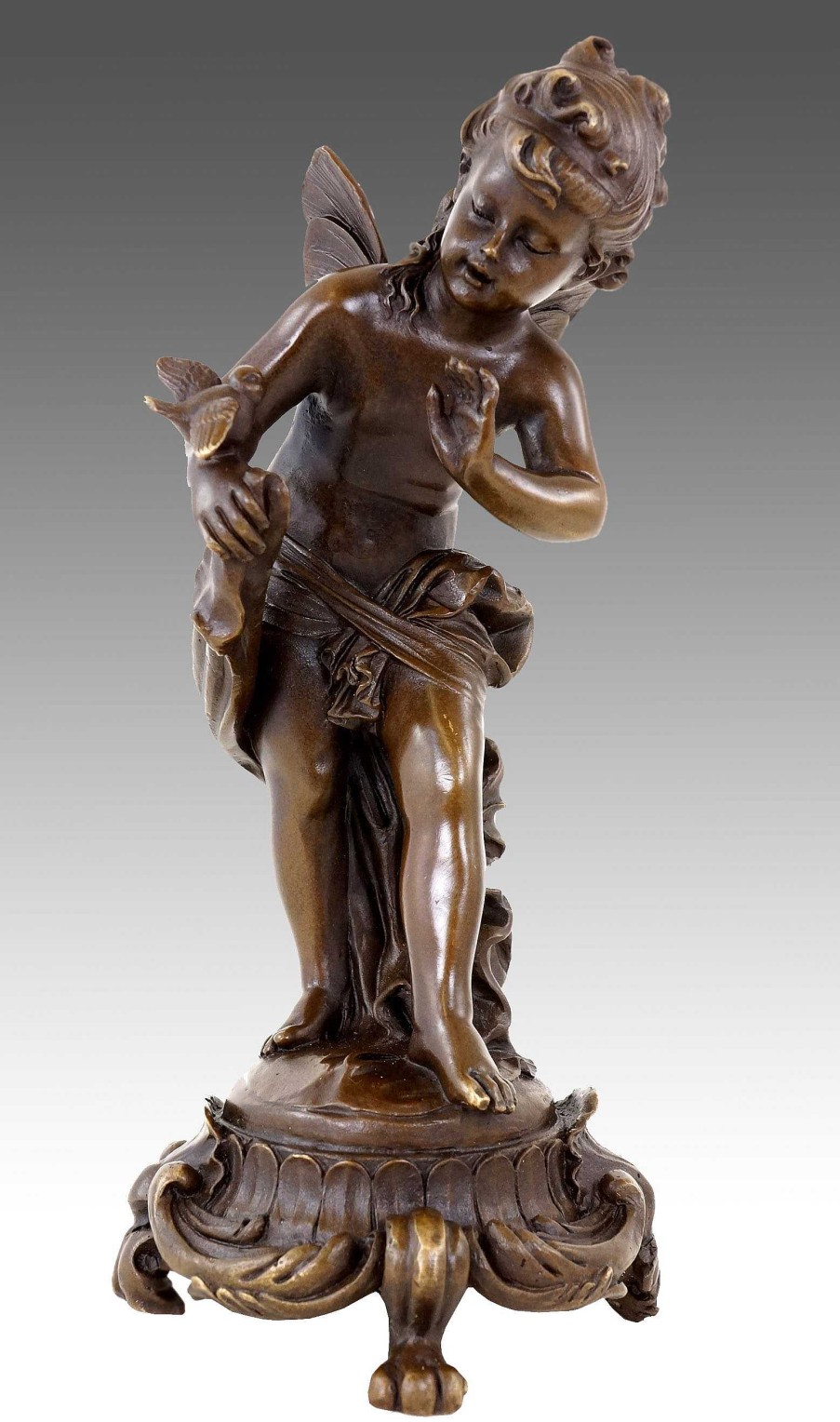 Auguste Moreau Art Nouveau Bronze Sculpture- Fairy With Birds - Sign. Moreau Art Nouveau Statues