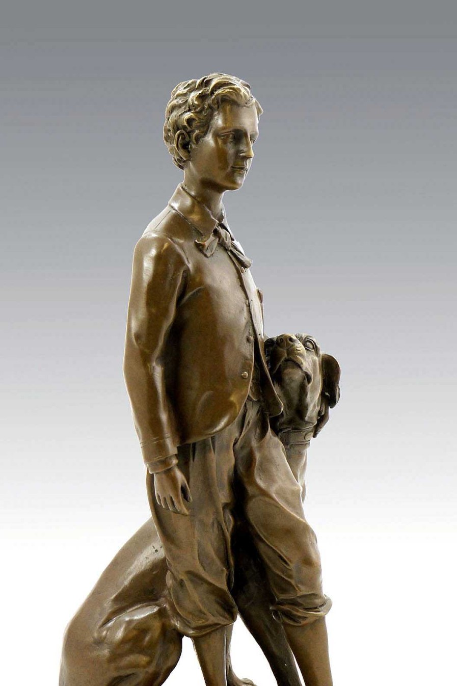 Kunst & Ambiente Art Nouveau Bronze - The Prince Imperial With His Dog Nero, Sign Art Nouveau Statues