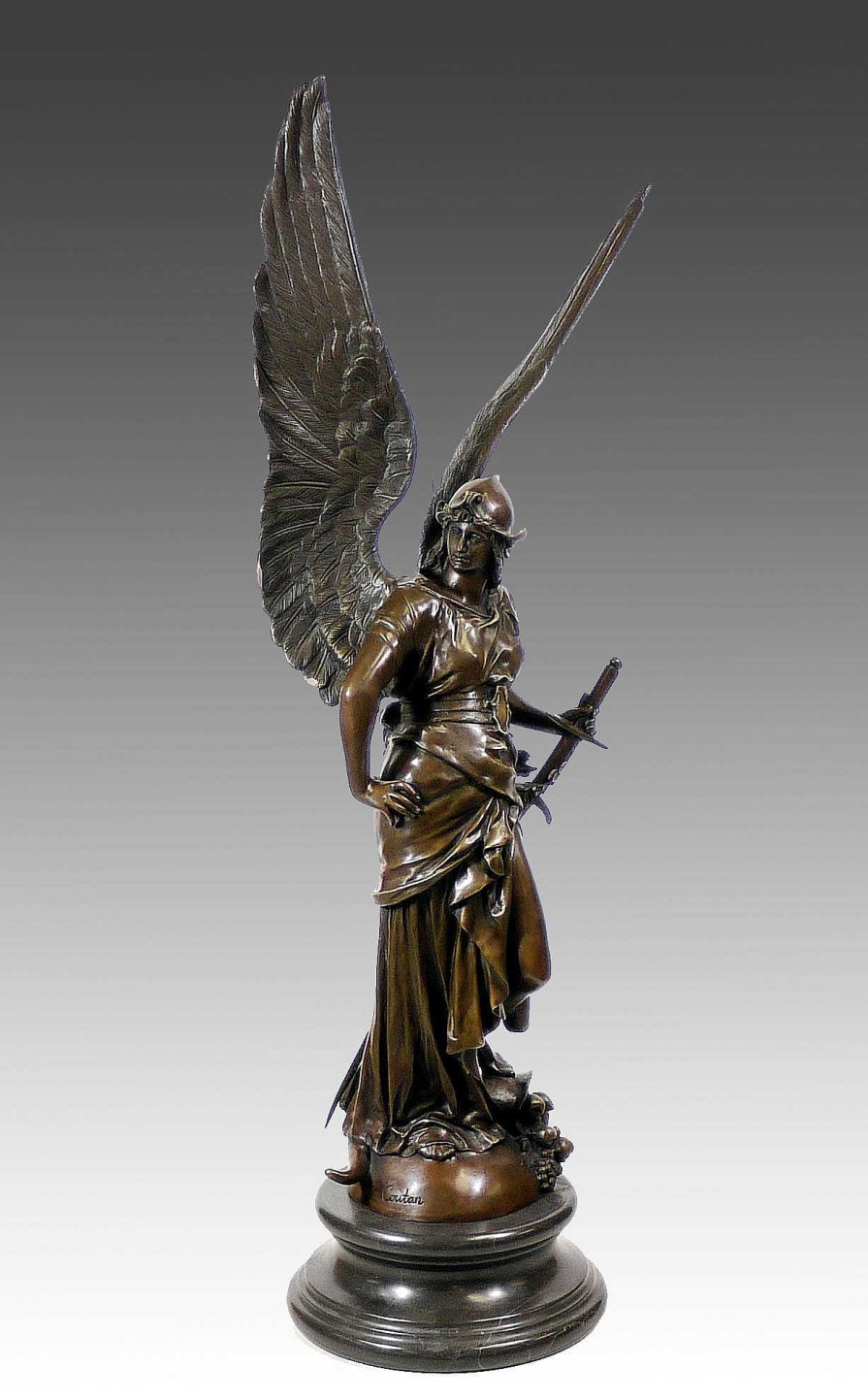 Kunst & Ambiente Amazing Large Bronze Sculpture Angel - Paix - From Jules Coutan Art Nouveau Statues