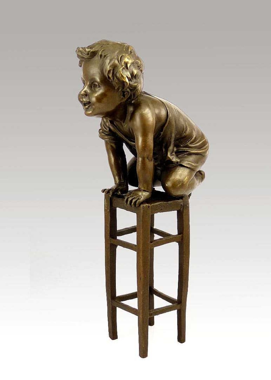 Kunst & Ambiente Juan Clara Baby - Children Bronze On A Stool - Signed Art Nouveau Statues