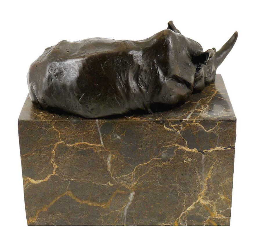 Miguel Fernando Lopez (Milo) Animal Bronze Figure - Resting Rhino On Marble - Signed By Milo Animal Sculptures