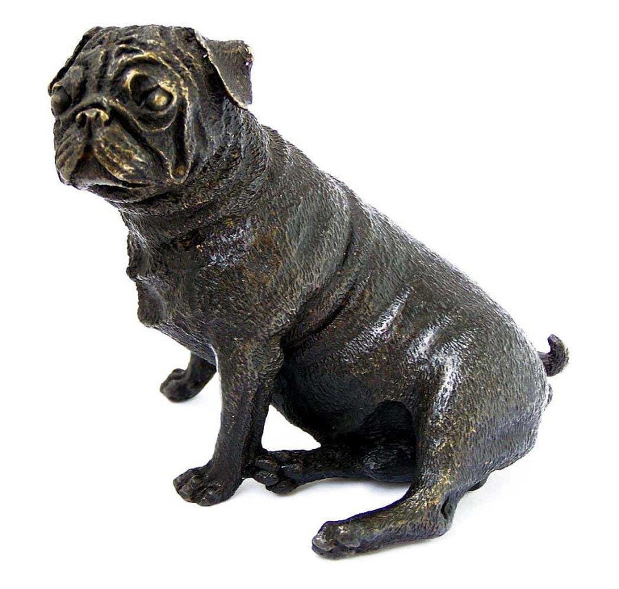 Kunst & Ambiente Little Seated Pug - Bronze Dog Sculpture - Vienna Bronze Animal Sculptures