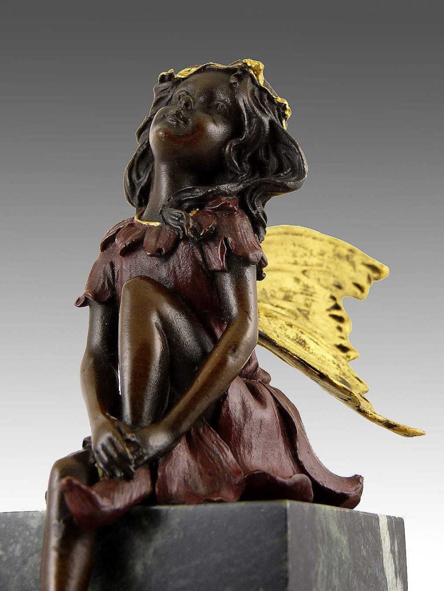 Miguel Fernando Lopez (Milo) Lovely Bronze Figure - Sitting Fairy Elfin - Signed Milo Greek Statues