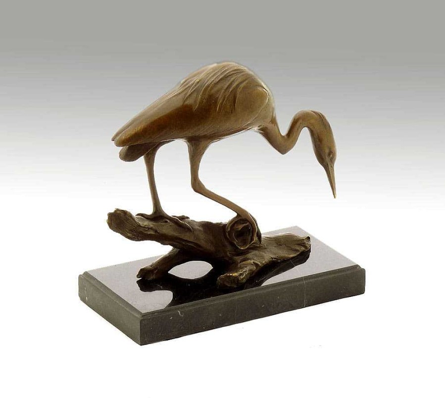 Miguel Fernando Lopez (Milo) Animal Sculpture Bird - Heron Bronze On A Branch - Signed Milo Animal Sculptures