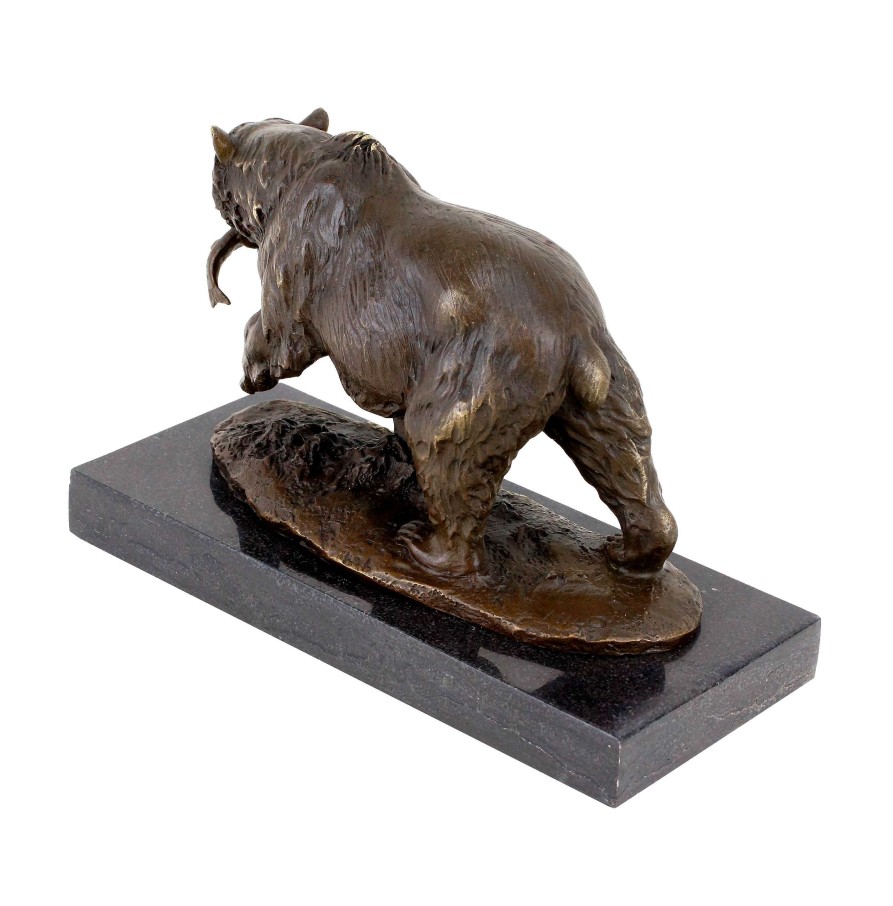 Miguel Fernando Lopez (Milo) Grizzly Bear With Salmon - Animal Sculpture - Bronze Brown Bear Animal Sculptures