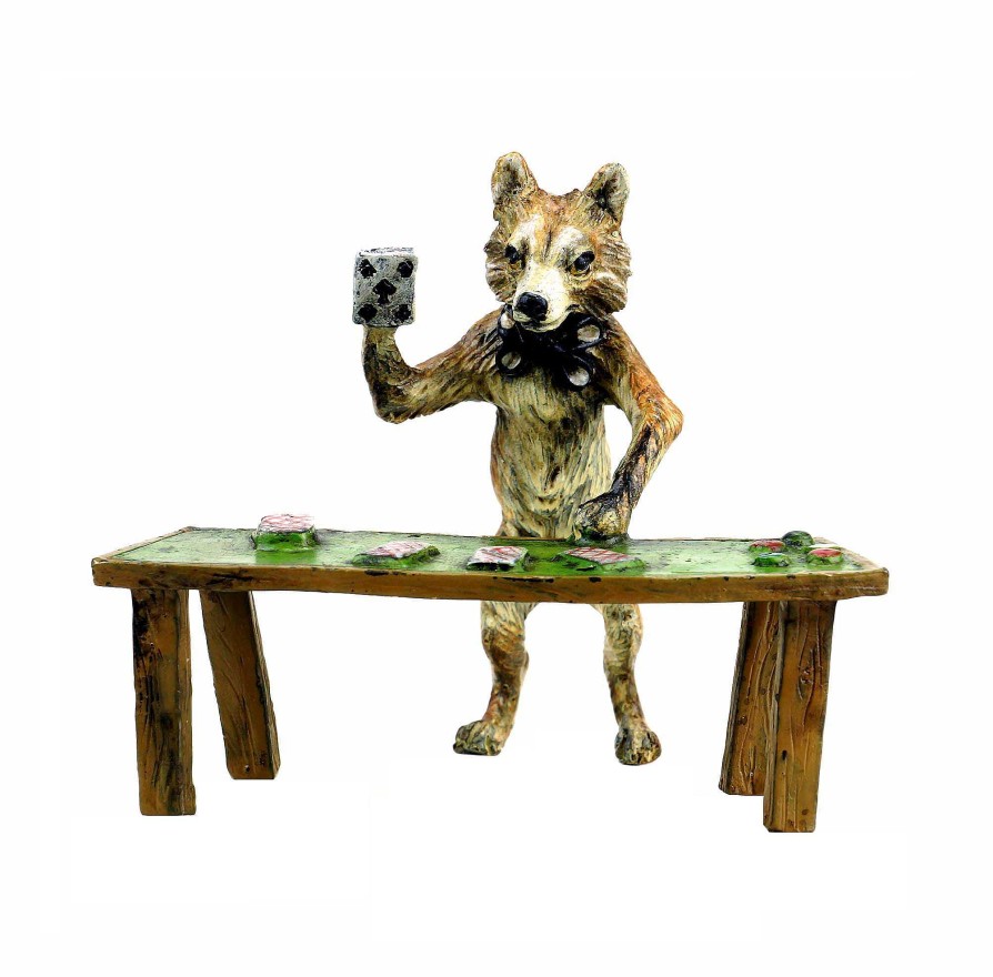 Franz Bergmann Vienna Bronze - Fox Figurine - Card Player - Hand-Painted - Stamped Erotic Nudes - Vienna Bronze