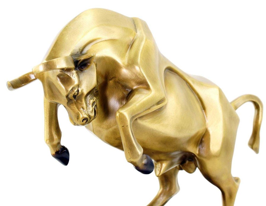 Martin Klein Bronze Stock Exchange Bull On Marble - Limited Sculpture By M. Klein Animal Sculptures