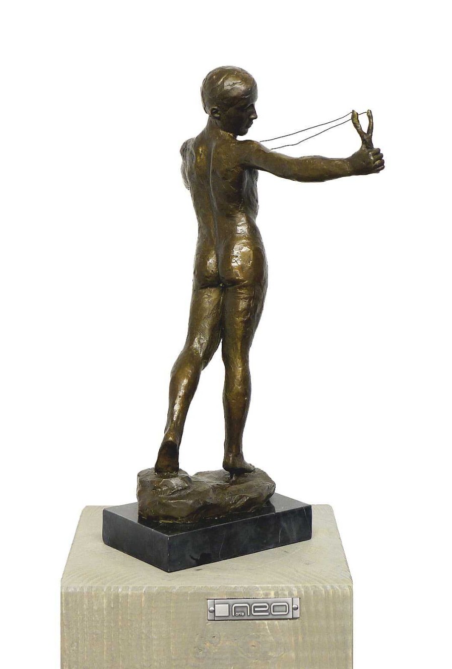 William Reid Dick Art Nouveau Bronze - Boy With Catapult - W. R. Dick Art Nouveau Statues