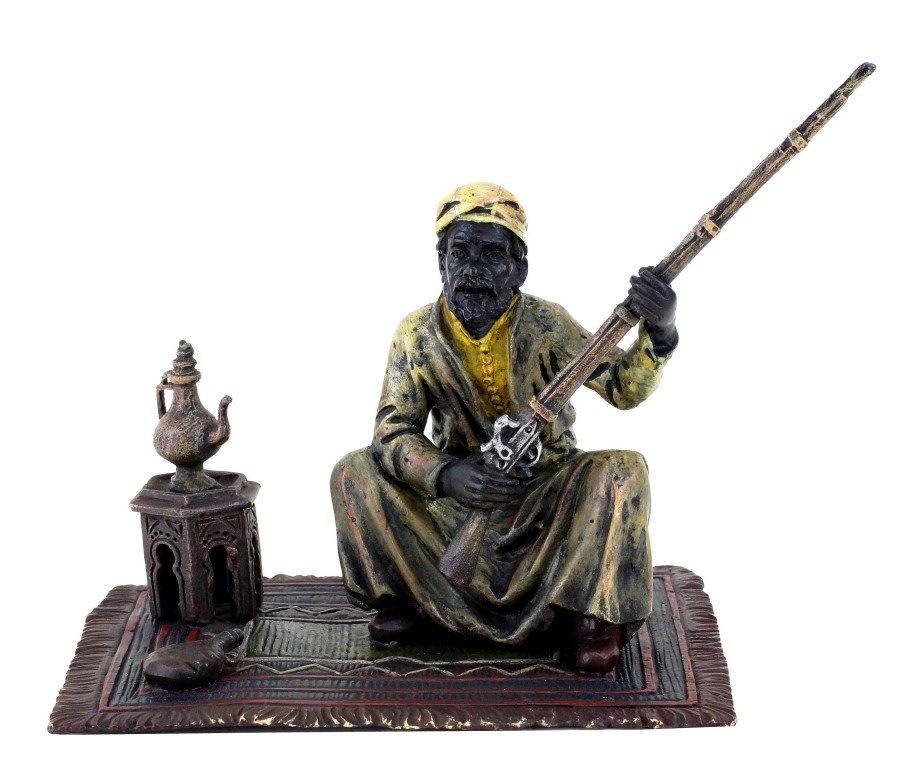 Franz Bergmann Vienna Bronze Arab Figurine - Arabian Warrior On Carpet - Bergmann Erotic Nudes - Vienna Bronze