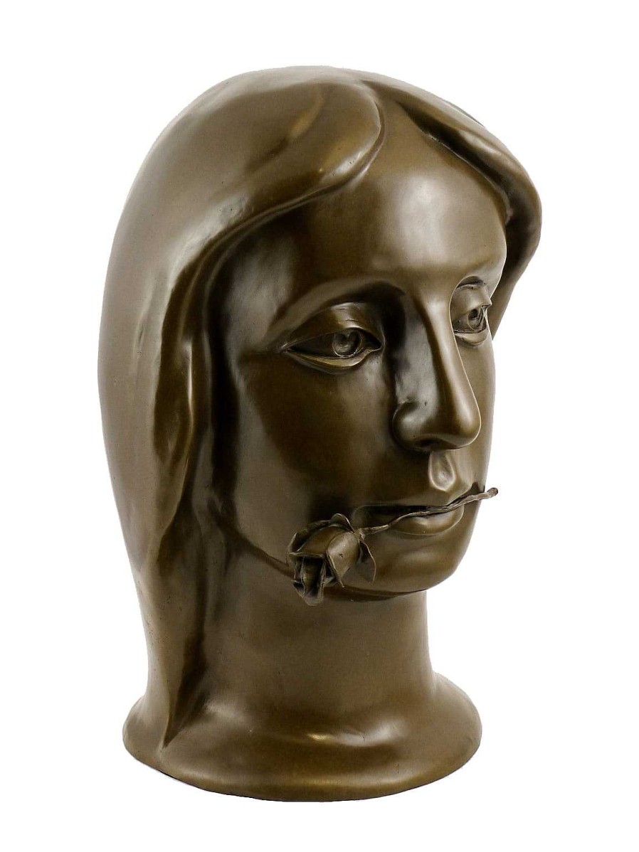 Otto Gutfreund Bronze Head - Girl With Rose - Signed By Otto Gutfreund Contemporary Art