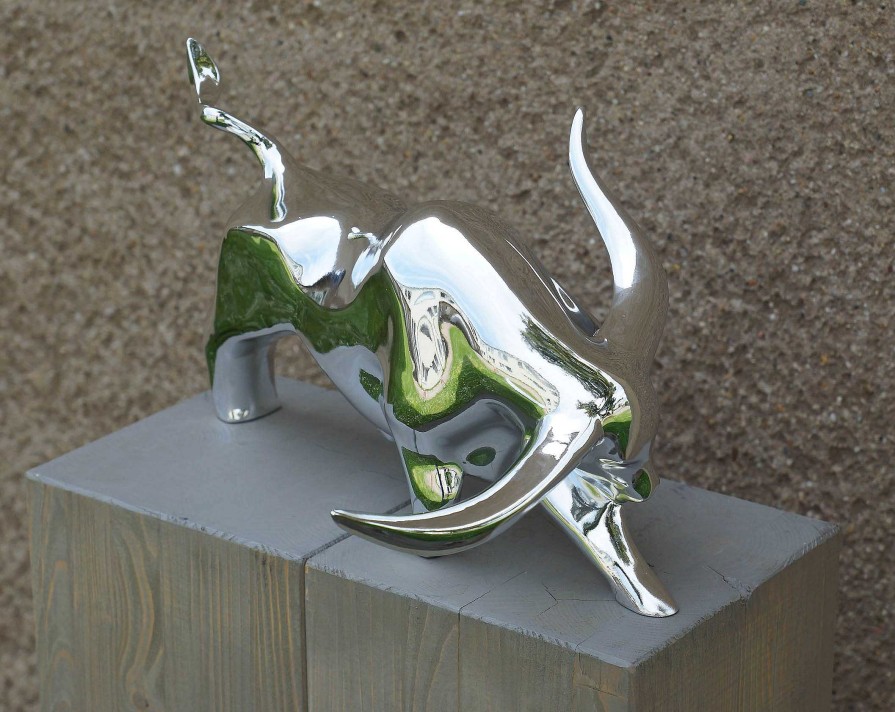 Martin Klein Chrome Bull - Sculpture - Bull Fight - By Martin Klein Contemporary Art