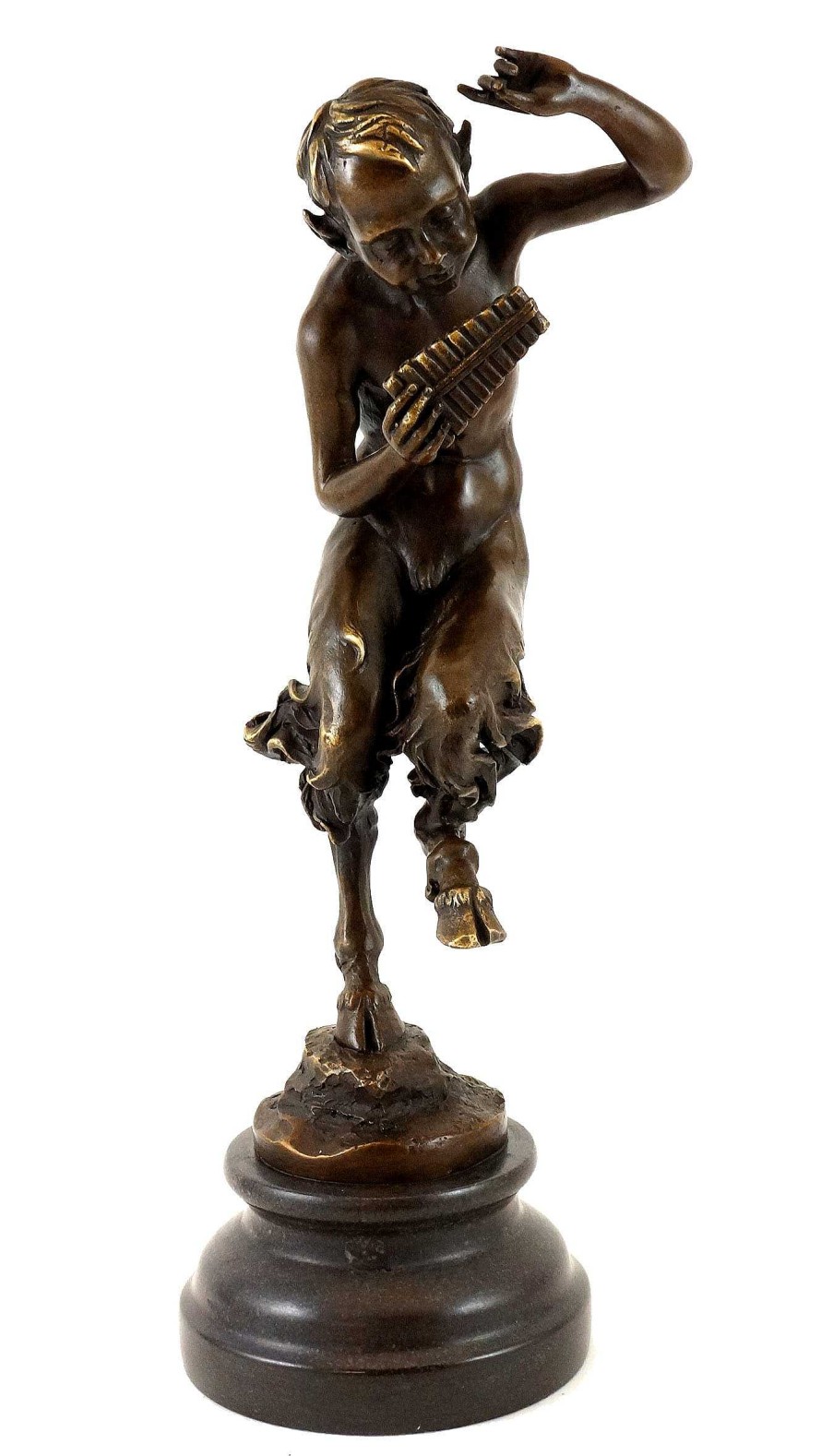 Kunst & Ambiente Bronze Figure - Dancing Satyr With Panpipe - Jules J. Labatut Greek Statues