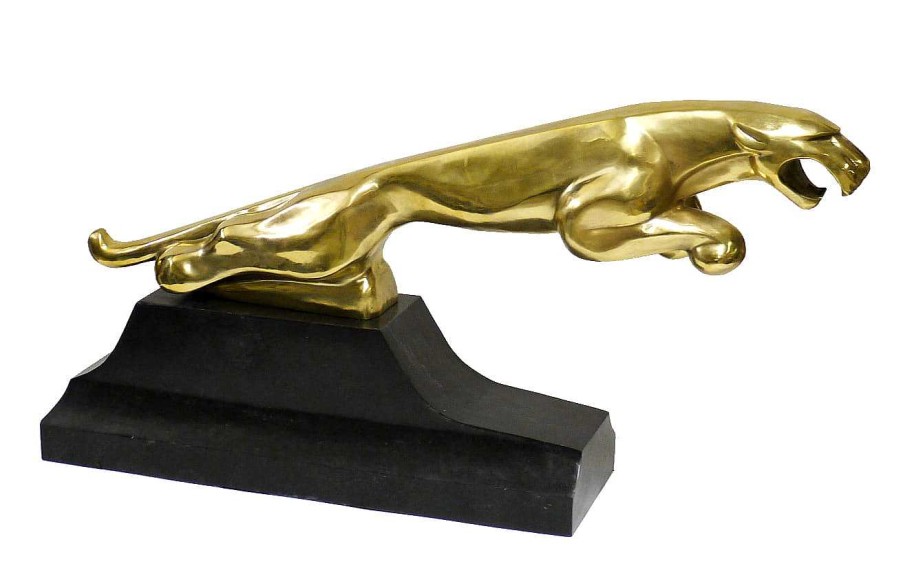 Kunst & Ambiente Huge Sculpture - Big Panther Jumping - Bronze On Marble Base Animal Sculptures