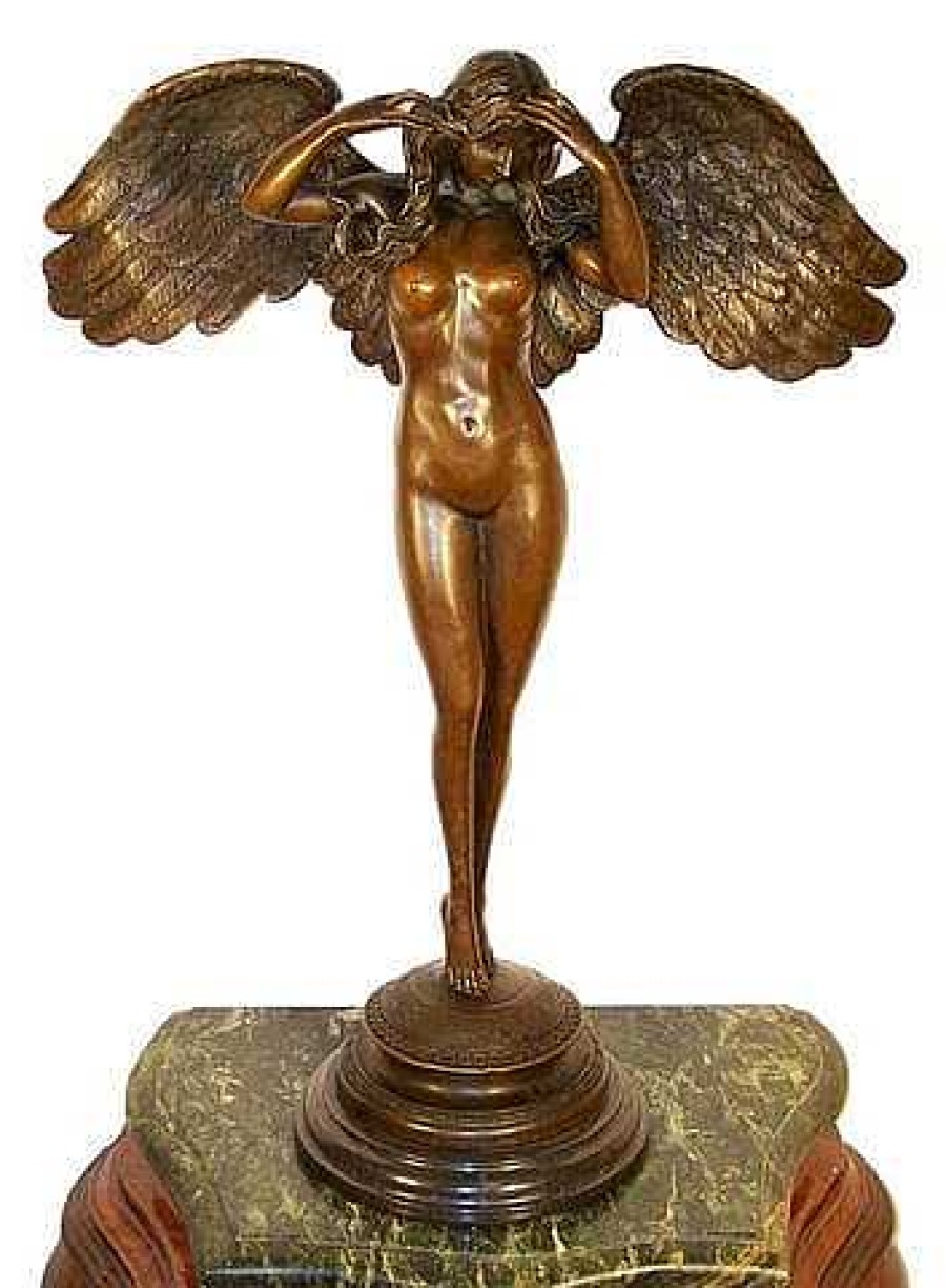 Adolph Alexander Weinman Large Erotic Angel Woman On Marble Base Signed A.A. Weinman Greek Statues