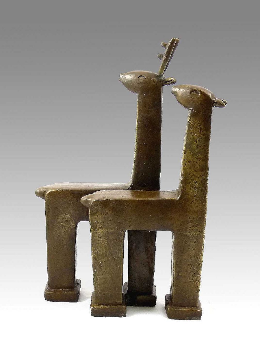 Miguel Fernando Lopez (Milo) Modern Art- Animal Sculpture - Deer Couple - Signed, Milo Contemporary Art