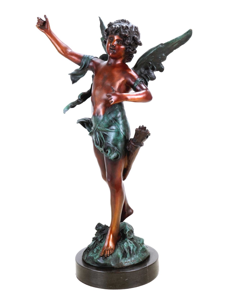 Auguste Moreau Mythological Bronze Figurine - Limited Cupid Sculpture - Signed Moreau Greek Statues