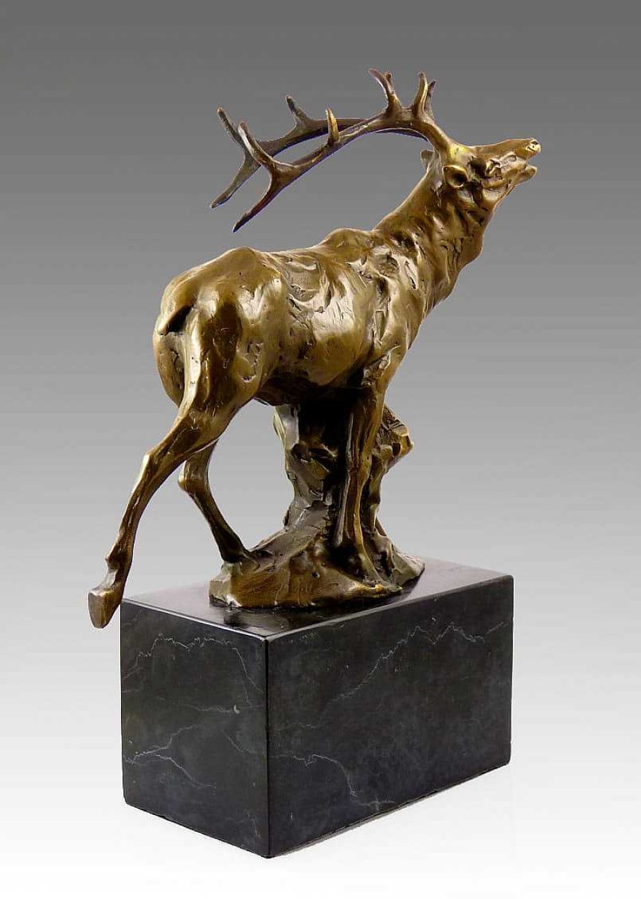 Miguel Fernando Lopez (Milo) Superb Deer Bronze - The Bellowing Stag - Signed By Milo Animal Sculptures