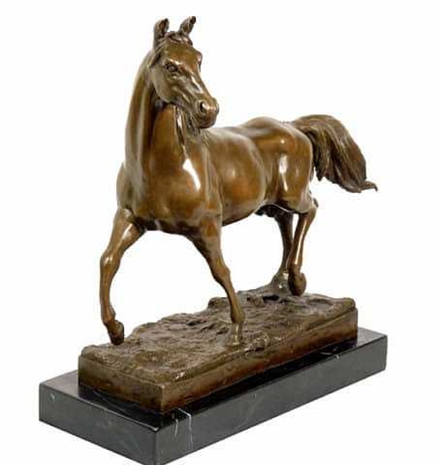 Kunst & Ambiente Superior Animal Bronze Sculpture Horse / Stallion On Marble Base Animal Sculptures